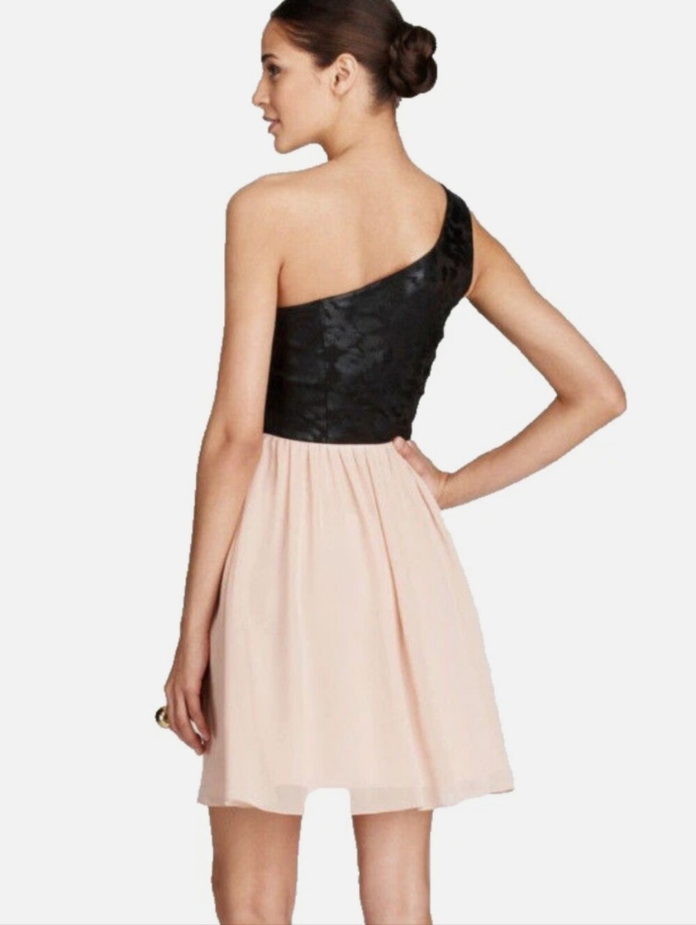 Erin Fetherston One-Shoulder Black and Pink Chiffon Cocktail Dress